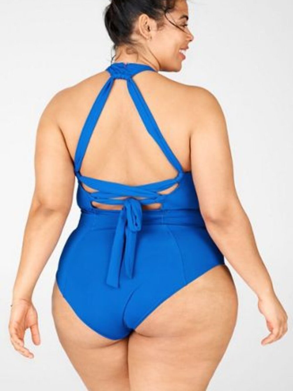 FABLETICS Gabriella Swimsuit Tie Back Full Coverage Halter Ocean Blue Women's 3X
